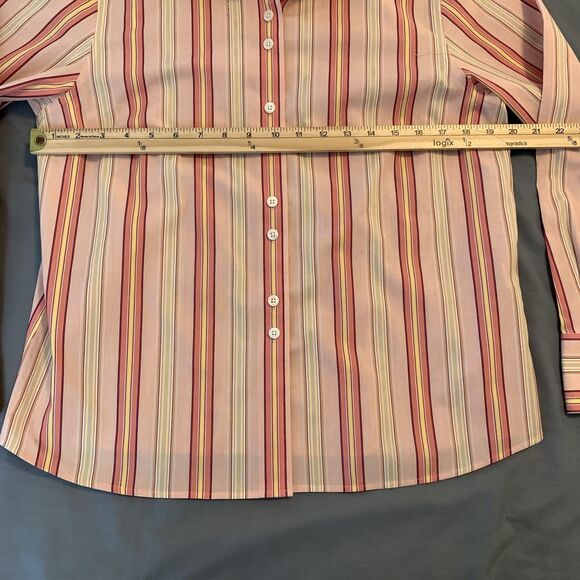 Talbots Shirt Womens 14 Petite Pink Stripe Wrinkle Resistant Stretch Button - Picture 3 of 7